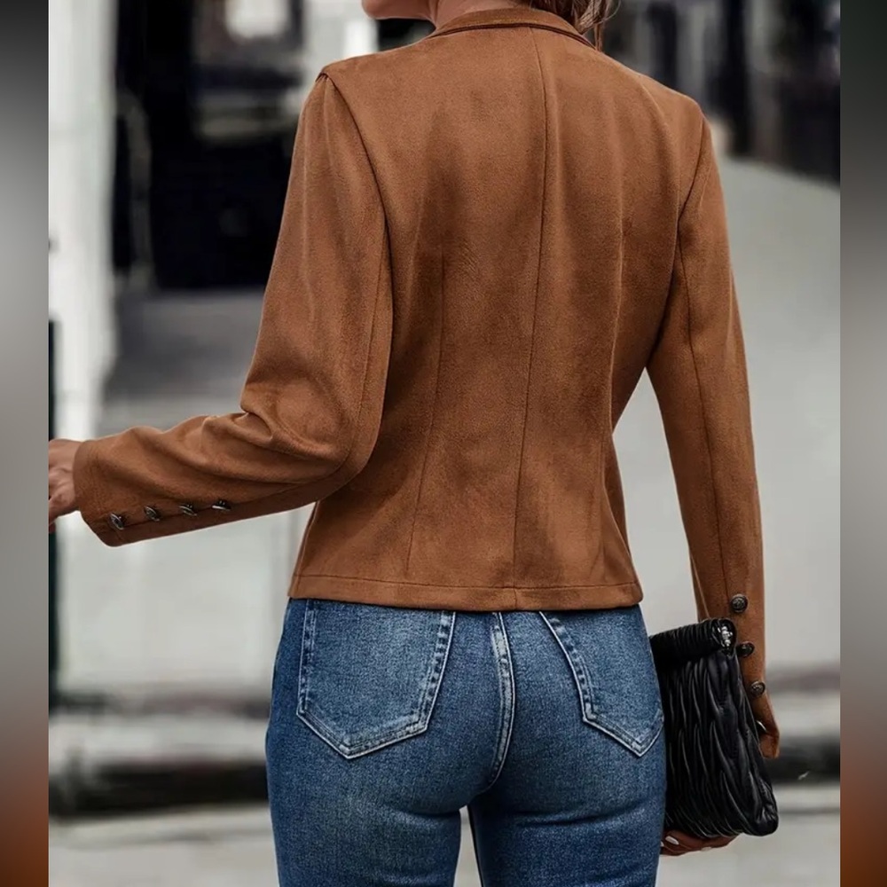 NWT‎ Solid Double Breasted Button Decor Vintage J… - image 4